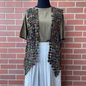 Vintage 90s Silver Stream Silk Yo Yo Quilt Wearable Art Vest | Size L/XL